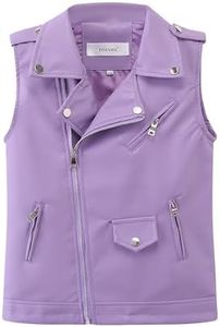 POZAMA Kids Faux Leather Vest | Sleeveless Motorcycle Jacket with Zipper Pockets Coat for Boys Girls Purple 7-8Years