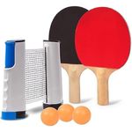 ShopCentre Portable Table Tennis Set with Retractable Net, 2 Bats and 3 Balls, Indoor and Outdoor Play for Adults, Kids, All Ages