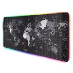 Speed RGB Gaming Mouse Pad, Non-Slip Rubber Base, Soft Glowing 14 LED Modes Gaming Desk Keyboard Pad Mat - World Map Large LED -78 x 30 Cm