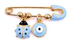 LESLIE BOULES 18K Gold Plated Brooch Pin for Baby Blue Ligth Evil Eye & Tiny LadyBug Pendants Protection Jewelry, S, Brass, gold plated