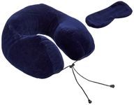 amazon basics Premium Travel Neck Pillow + Sleeping Eye Mask Combo| Ergonomic Design | Orthopedic Support | Super Soft Fabric | Ideal for Airplane, Car, Train & Home Travel Comfort (Navy Blue)