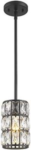 CALDION Farmhouse Crystal Pendant Light, 1-Light Mini Pendant, Adjustable Hanging Ceiling Light for Kitchen Island Dining Room Bedroom, Black Finish, 6869PL-BK