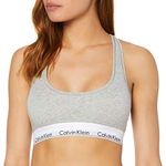 Calvin Klein - Women's Bralette - Modern Cotton - 53 Percent Cotton 35 Percent Modal 12 Percent Elastane - Grey - Cotton Modal Blend - Racerback Styling - Unlined, No Padding - Calvin Klein Logo Print - Size