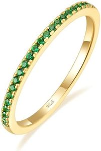 EAMTI 1.5mm Wedding Bands for Women Sterling Silver Half Eternity Stackable Ring Green CZ Stones Rings Size 9