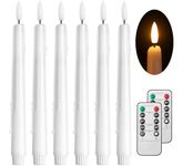 Stmarry 6 Pack Flameless Taper Candles with Remote and Timer - 9.65 Inch White Real Wax LED Candlesticks - Wax Drip Battery Operated Tall Taper Candles with 3D Flickering Flame