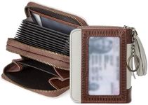 BOSTANTEN Credit Card Holder Wallet RFID Double Zipper Small Wallet for Women Leather Keychain Wallet with Tassel Beige＆Brown