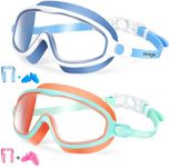 Kids Goggles for Swimming 2 Pack No Leaking Anti-Fog Outer Eye Fit with Wide View UV Protection Crystal Clear Watertight Swim Goggles with nose cover Suitable for Children Youth Boys Girls Age 3 to 15