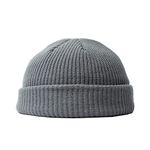 UUYYEO Knit Cuff Hats Short Fisherman Beanie Hats Cap Trawler Beanie Watch Hat Winter Warm Skullcap Hat for Men Women Grey