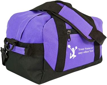 Personalized Passion 14” Small Sports Duffel Bags for Kids - Waterproof Travel Duffle with Name & Cheerleading Design - Purple Two-Toned Kids Weekender Bag for Boys and Girls