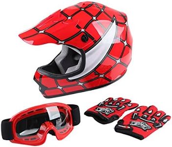 XFMT Youth Kids Motocross Offroad Street Dirt Bike Helmet Goggles Gloves Atv Mx Helmet Red Spider S