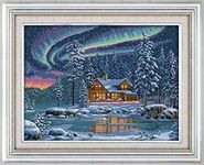 YEESAM ART Unstamped Cross Stitch Kits for Adults, Aurora Borealis 14ct Counted Unprinted Embroidery Kit Needlework Wall Art Decor