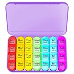 Doruimi Weekly Pill Box Organiser, Small Pill Box 7 Day 4 Times A Day, Pill Organiser with 28 Copartments to Hold Plenty of Medication, Vitamins and Supplements - Purple Case