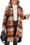 IN'VOLAND Womens Plus Size Flannel Plaid Shirts Long Sleeve Lounge Fall Button Down Tartan Long Jacket Shacket 14W Orange Red