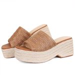 EQAUDES Platform Slip on Espadrille Sandals for Women Wedges Slides Bohemia Sandals Flatform Open Toe Beach Sandals, 1 Brown a, 7 UK