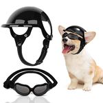 SlowTon Dog Helmet and Goggles for Small Dogs - UV Protection Doggy Sunglasses Dog Glasses Pet Motorcycle Helmet Hat with Ear Holes Adjustable Belt Safety Hat for Puppy Riding (Black, Small)