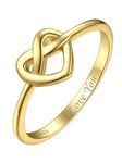 ChicSilver Gold Love Knot Ring, Simple Gold Plated Heart Overhand Knot Promise Band Pinky Ring for Women Size 4