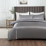 Morbuy Silk Satin Double Duvet Cover with 2 Pillowcases, Grey Bedding Set Easy Care Duvet Cover Set with Zipper Closure - Luxury Ultra Soft Quilt Cover 3 Piece - 200x200cm