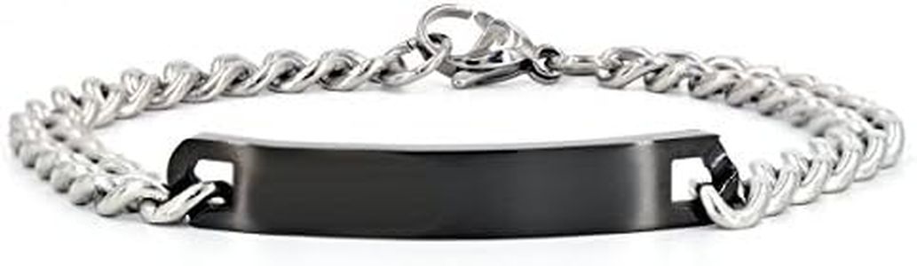 NEHZUS Couple Bracelet with Engrave - Personalized Stainless Steel Bracelet - Custom Engraving for Men and Women - Relationship Matching Couple Jewelry Gift For Her and Him (black with engrave)