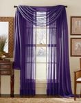 3 Piece Sheer Panel (2 Pieces 58" x 84") and Scarf Window (1 Pieces 37" x 216") Curtain Combo Set (Purple)