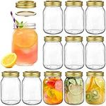 Tebery 12 Pack Mason Jars 16 oz With Regular Lids and Bands Glass Jars Canning Jars for Jam, Honey, Wedding Favors, Shower Favors, Baby Foods