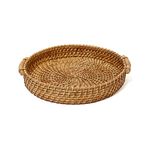 Habere India-All the Cultures Fabricating India Bamboo Serving Tray | Wooden Tray | Tray for Serving | Rattan Serving Tray | Tea Tray | Wooden Tray for Decoration - Round, Brown (Dia-31 x H8 cm)