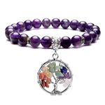 Top Plaza Healing Crystals Beaded Bracelet 7 Chakra Yoga Meditation Stone Bracelets Tree of Life Stretch Bracelet for Women Girls, Stone, not known