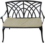 Charles Bentley Black Cast Aluminium, Outdoor, Rustic, Bench, For Patio, Garden, Balcony, Decking, Furniture, 2 Seater, with Cream Seat Cushion, Rustproof, Stylish, Bronze Finish (98x89x55cm)