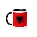 3dRose Flag of Albania - Albanian Black Double Headed Eagle on red - Balkans Eastern Europe European World - Two Tone Black Mug, 11oz (Mug_159836_4), 11 oz, Black/White