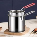 RAMNATH Small Deep Frying Pot with Strainer Basket,1200 ml Stainless Steel Pan with Handle for Frying French Fries Chicken Wings Shrimp Fish Boiling Butter Sauce Gravies Pasta.