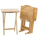 Pearington Ranchwood Folding Table Multipurpose use-TV Tray for for Dining, Laptop Computer Stand, Gaming, Desk- Pack 4, Natural Wood Finish
