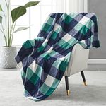 SOCHOW Flannel Fleece Blanket 127cm×150cm, All Season Plaid Green/White Blanket for Bed, Couch,Car