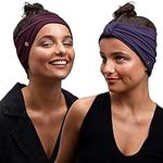 BLOM Original Headband Two Pack. Women’s Headbands Perfect for Yoga Fashion Workout Sports Gym Athletic Exercise. Wide Sweat Wicking & Stretchy. (Vigneto + Plum)