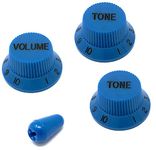 Vintage Forge Blue Guitar Control Knobs (1 Volume, 2 Tone, 1 Switch Tip) for Fender Strat Style Electric Guitars Fits USA (Imperial) Split Shaft Pots STKUS-BLU