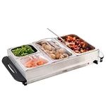 Cooks Professional 4-Section Buffet Warmer | 7.2 Litre Capacity with Hotplate Function | Adjustable Temperature Control Dial | 300W Electric Buffet Food Server | Silver