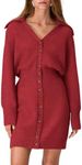 PRETTYGARDEN Sweater Dresses for Women 2024 Trendy Long Sleeve Button Down Short Fall Dress (Red,Medium)