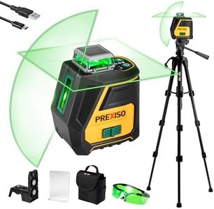 PREXISO 360 Laser Level with Tripod - IP54 Rechargeable Wide Angle Vertical Line Laser, 100Ft Green 3 Brightness Adjustment Self Leveling Cross Line for Construction, Floor Tile, Renovation