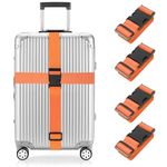 Newthinking Luggage Straps for Suitcase 4 Pack, Heavy Duty Adjustable Suitcase Bands with Buckle, Orange Luggage Identifier Belts for Travel Case, 3.8x200CM