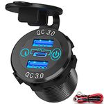 56W USB C Car Charger Socket, Ouffun Aluminum Metal 12V-24V Multiple USB Outlet 20W PD USB-C & Two QC3.0 Ports with Power Switch Fast Car Adapter for Car Boat Marine Truck Golf RV Motorcycle