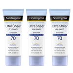 Neutrogena Ultra Sheer Dry-Touch Water Resistant and Non-Greasy Sunscreen Lotion with Broad Spectrum SPF 70, 3 fl. Oz (Pack of 3)