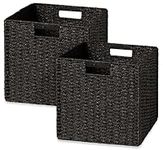 UBBCARE 2 Pack Wicker Basket, 11.8L×11.8H×11W inch Woven Paper Rope Storage Baskets for Shelves, Foldable Cube Storage bin with Handle, Storage Basket for Organizing & Decor, Black