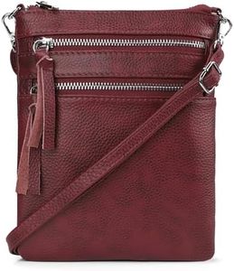 befen Small Genuine Leather Crossbody Purses for Women Trendy Travel Shoulder Handbags with Multiple Zipper Pockets, Vintage Wine Red, Small, Small Leather Crossbody Purse