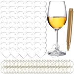 MaehSab 50 Pcs Wine Glass Charms Tags with 1 Marker Pen, DIY Acrylic Wine Glass Drink Markers, Heart Shape Wine Glass Name Tags for for Champagne Flutes Cocktails Martinis Wine Stem Glass Bar Party,