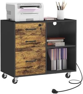 HOMCOM Mobile per Stampante a 4 Ruote con 3 Cassetti, 2 Ripiani Aperti e Foro Passacavi, Mobiletto Stampante in MDF, 80x40x65.5 cm, Marrone e Nero