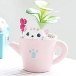 Brotherhood Enterprise Brotherhood Resin Pot Lovely Miniature Little Cat With Baby Pink Cup Designed Pot|Planters Flower Pots Succulent Polyresin Pot|Pot For Home & Garden Decor|Pots For Balcony Decor