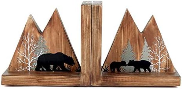 NIKKY HOME Heavy Duty Non Slip Rustic Woodland Mountain Wood Bookend Cute Bear Book Ends Book Stoppers for Cabin Decor Home and Office Shelves Children