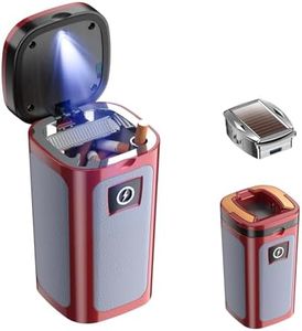 Car Ashtray with Lid, Smokeless Ashtrays, Mini Car Trash Can, Portable Cigarette Ashtrays for Truck Auto Office, Home, Christmas Car Ashtray with Solar and USB Dual Charging Lighter