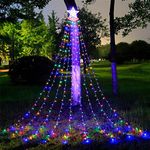 Esoes Christmas Lights Tree 350 LED Outdoor Christmas Decorations Waterfall Fairy Lights Waterproof Mains Powered with Topper Star 9 Strand String Light 8 Lighting Modes Fairy Lights (Colourful)