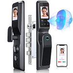 TEHONGMAI Smart Door Lock, Face Recognition Biometric Fingerprint Digital Password Card Smart Door Lock with Visible Door Viewer, with Keys, for Home Entry Doors