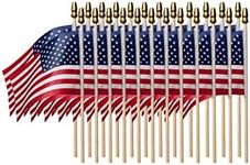 Small American Flags on Stick 4x6 Inches 24-Pack Little Mini Flag Polycotton Hand Held USA Flag, Bulk Small American Flags Tiny Flag Decorations for School Parades, Sports