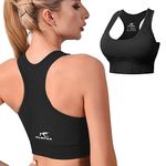 CLDFHX Women Sports Bra High Impact Support Comfort Seamless Racerback Sports Bras with Removable Pads for Exercise Yoga Workout Gym Running Fitness, Black/M